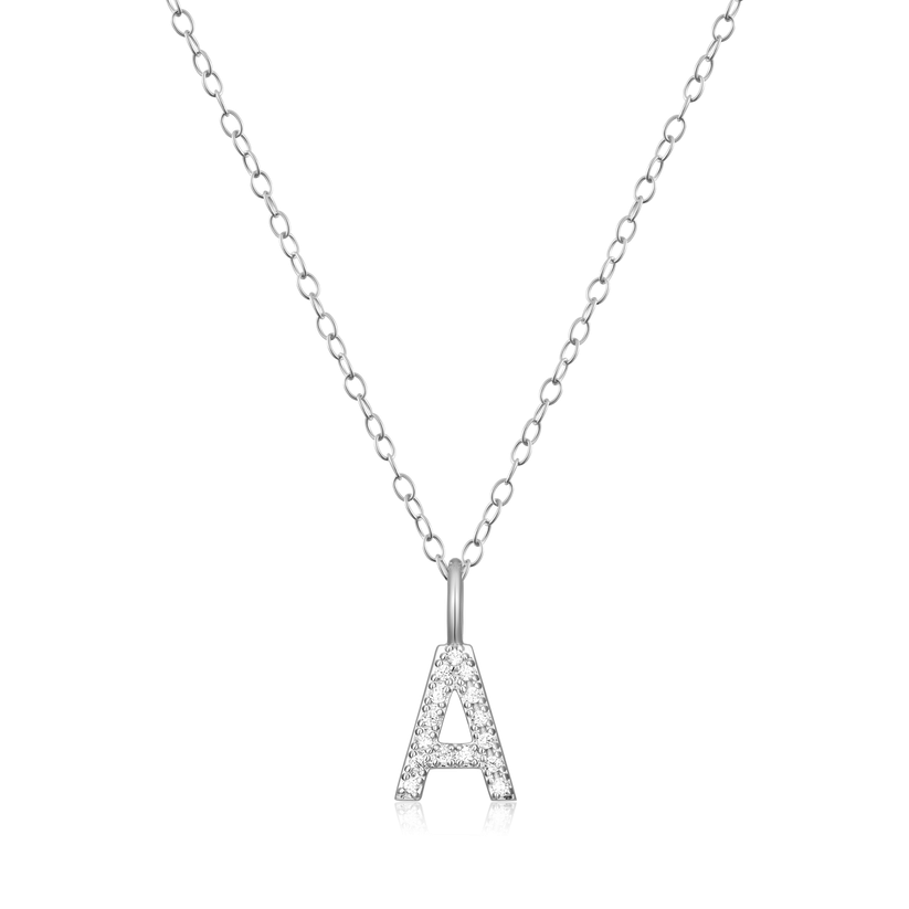 A Initial Lab-Grown Diamond Pendant Necklace in Rhodium-Plated Sterling Silver