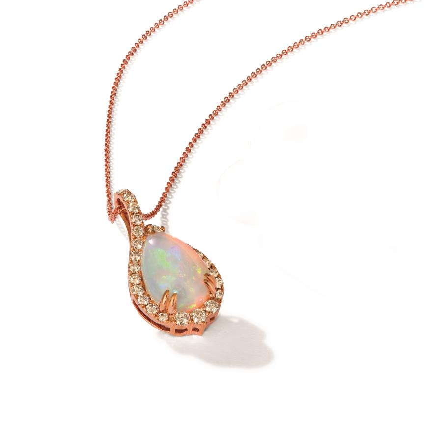 14K Rose Gold Halo Opal and Diamond Pendant