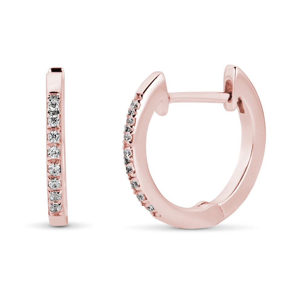 14K Rose Gold Huggie Diamond Earrings