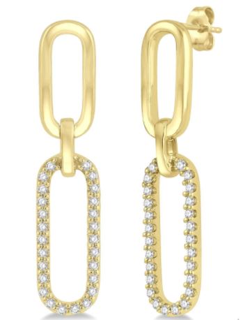 14K Yellow Gold Paperclip Dangle Diamond Earrings