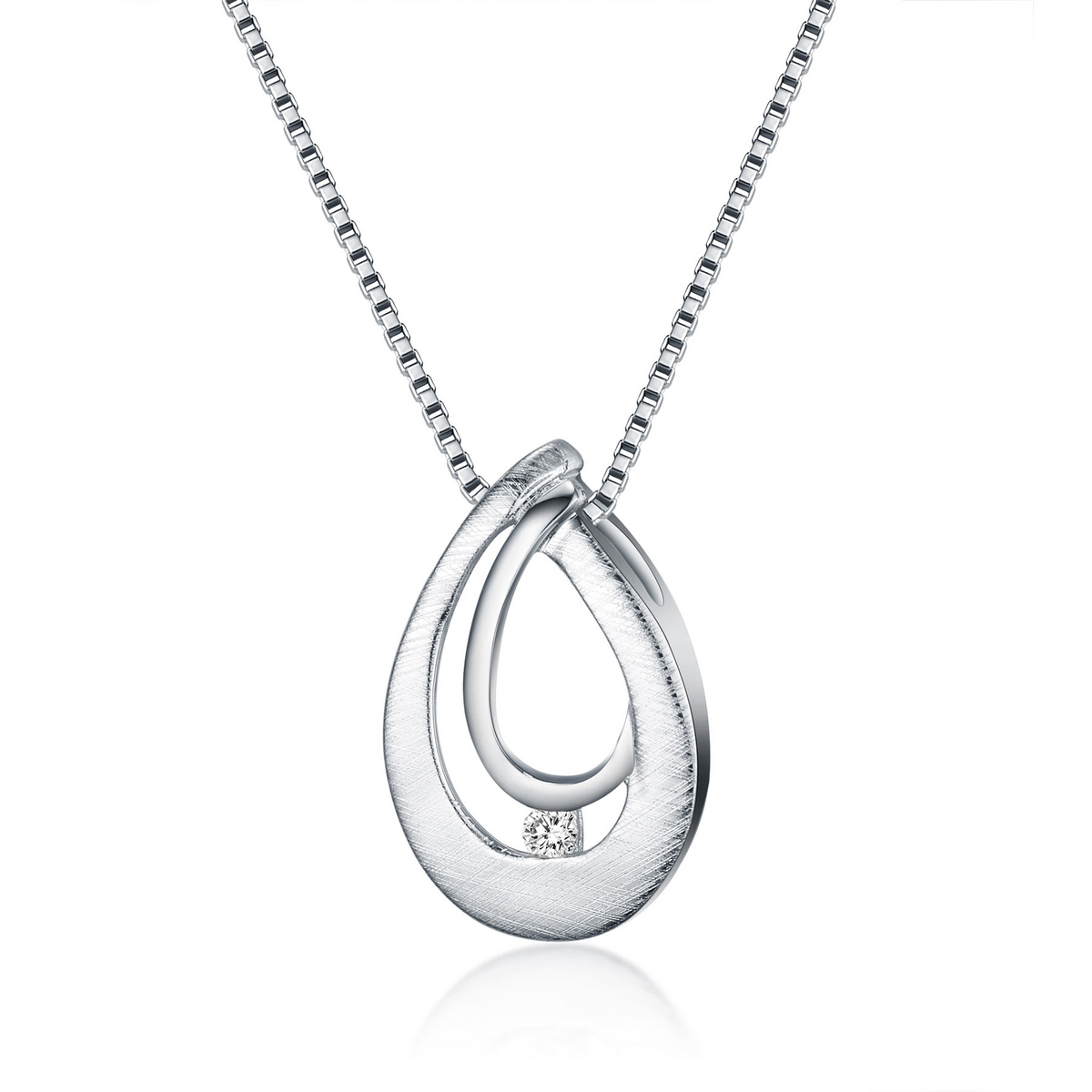 Sterling Silver Round Diamond Pendant, 0.03 CT, Polished & Textured Finish