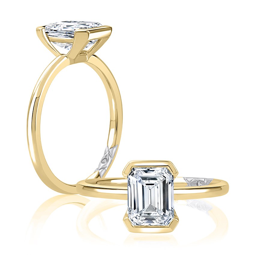 14K Yellow Gold Bezel Solitaire Semi-Mount Ring for 2.00ct Emerald Center