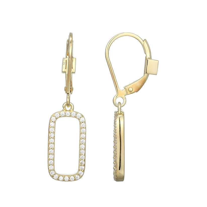 Elle Yellow Gold-Plated CZ Leverback Earrings