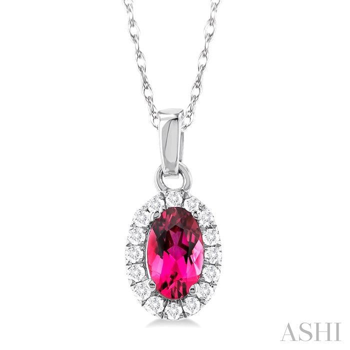 10K White Gold Halo Pink Tourmaline and Diamond Pendant