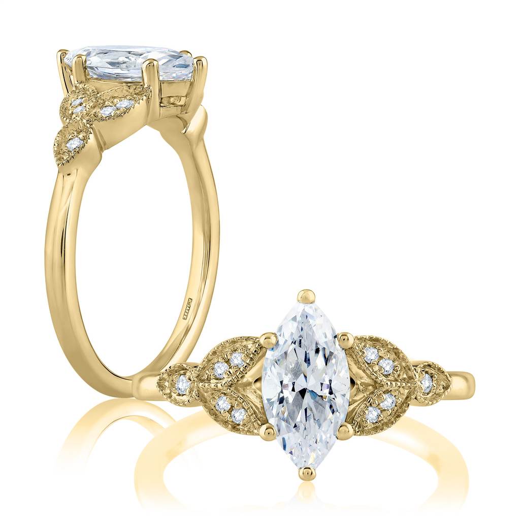 A. Jaffe 14K Yellow Gold Vintage Semi-Mount Ring for Marquise Center