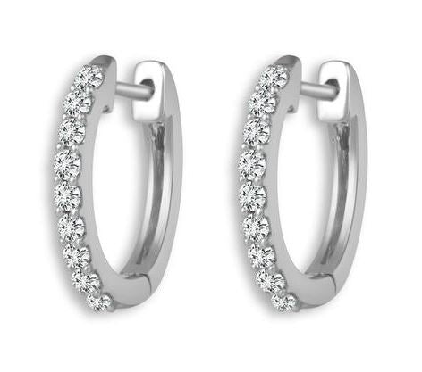 14K White Gold Hoop Diamond Earrings